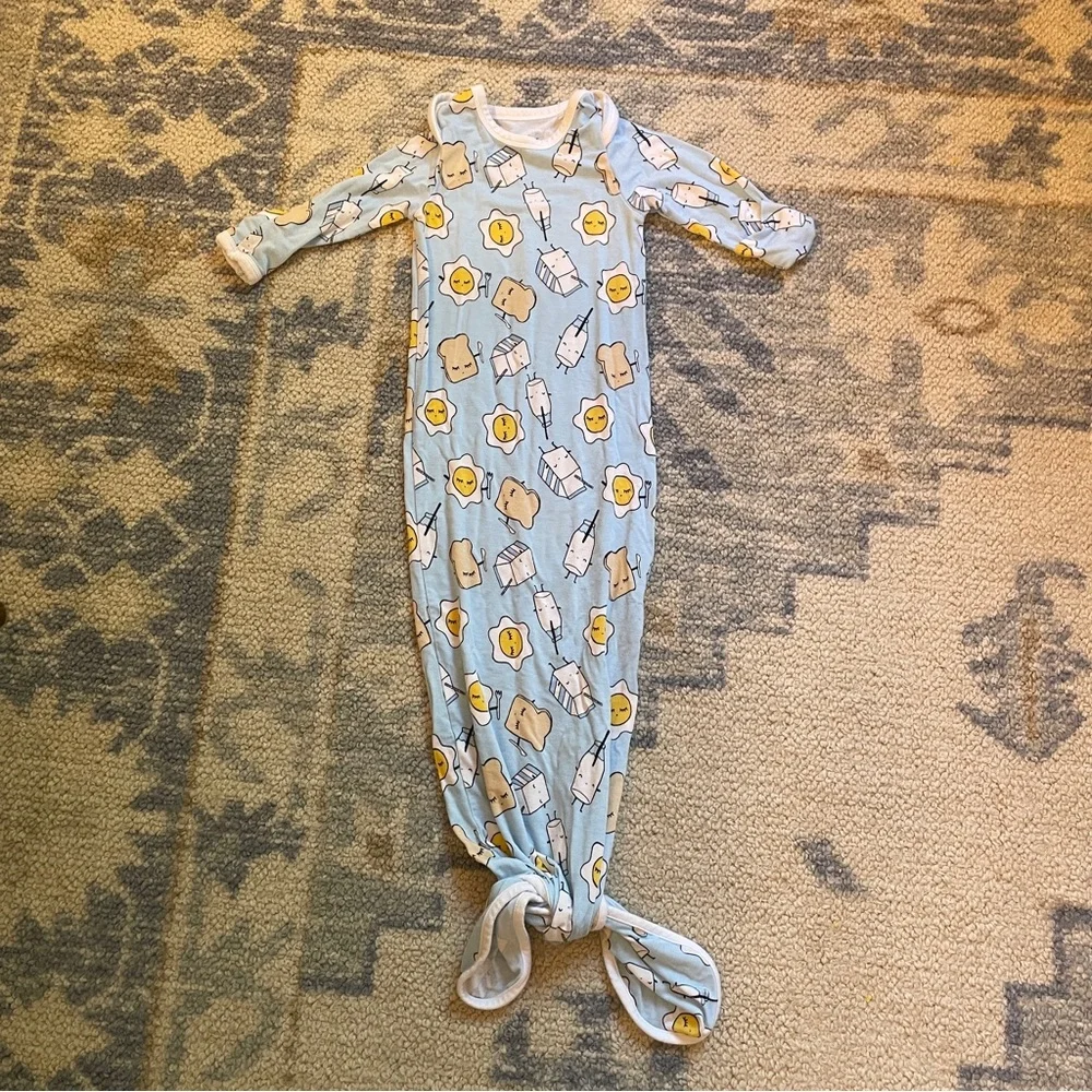 Baby Blue Knotted Gown Pajamas For Newborn Breakfast Pattern